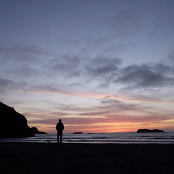 Turtle Rocks Oceanfront Inn - Trinidad beach at sunset, just 4 miles south of Turtle Rock Ocean Inn - Hotels Near Me - Trinidad, California