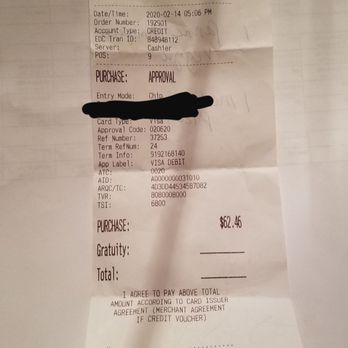 Cannataro's - The receipt for my meal. - Italian Near Me - Chino, California
