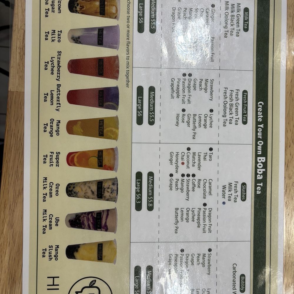 Hi Tea - Build your own Boba menu 1/11/24 - Bubble Tea Near Me - Winter Springs, Florida