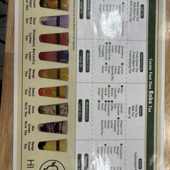 Hi Tea - Build your own Boba menu 1/11/24 - Bubble Tea Near Me - Winter Springs, Florida