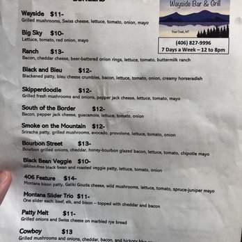 Wayside Bar - Burgers menu (July 2021) - American Near Me - Trout Creek, Montana