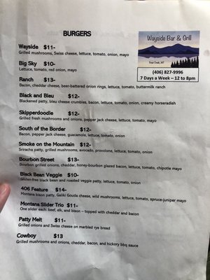 Menu photo 8 Wayside Bar Trout Creek, MT