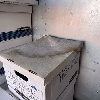 Budget Self Storage - Location of leak inside Budget Self Storage unit, box with irreplaceable hard drives. - Self Storage Near Me - Richmond, California