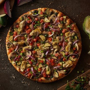 Round Table Pizza - artichokes, tomatoes, and onions - Pizza Near Me - Redding, California