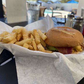 The Mission Club - Smash burger with added bacon and avocado - Golf Near Me - Lompoc, California The Mission Club - Smash burger with added bacon and avocado - Golf Near Me - Lompoc, California