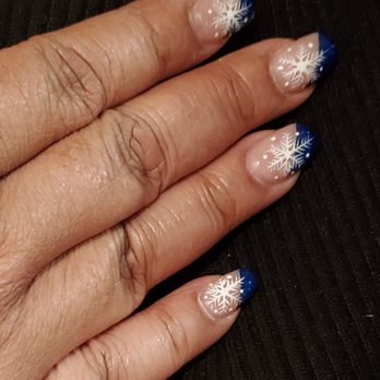 First Nails - Winter nails with hand-drawn snowflakes (2 weeks old) - Nail Salons Near Me - Rio Rancho, New Mexico