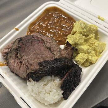 Sunset Texas Barbecue - Brisket plate with beans and potato salad 4.5/5 - Barbeque Near Me - Honolulu, Hawaii