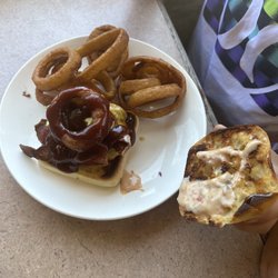 Riffle Cafe - Paniolo burger. Bbq sauce onion ring deliciousness