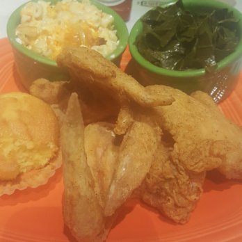 Mama J's Kitchen - Fried wings, Mac n cheese, greens, cornbread muffin - Soul Food Near Me - Richmond, Virginia
