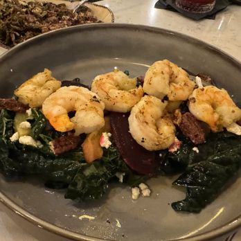 Heirloom - A Milltown Eatery - Awesome kale and garlic shrimp salad - New American Near Me - Spartanburg, South Carolina