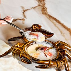 Bazaar Mar by José Andrés - A cute and playful dish in the shape of a crab filled with seafood delights.
