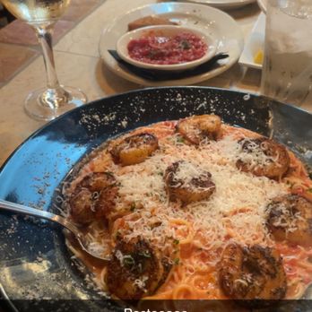 Amici Banquet Restaurant - Angel hair with tomato cream sauce and blackened shrimp - Italian Near Me - St Augustine, Florida Amici Banquet Restaurant - Angel hair with tomato cream sauce and blackened shrimp - Italian Near Me - St Augustine, Florida