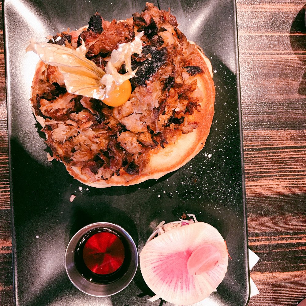 Blvd Bistro - Pulled Pork Pancakes! SO GOOD! - Breakfast & Brunch Near Me - North Vancouver, British Columbia