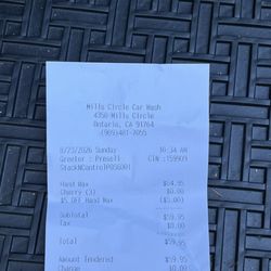 Mills Circle Car Wash - receipt from 8/23