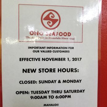 Ono Seafood - Hours of operation - Seafood Near Me - Honolulu, Hawaii Ono Seafood - Hours of operation - Seafood Near Me - Honolulu, Hawaii