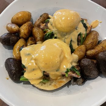 Savoir - Eggs Benedict (subbed grilled salmon for the ham!) - Breakfast & Brunch Near Me - Houston, Texas