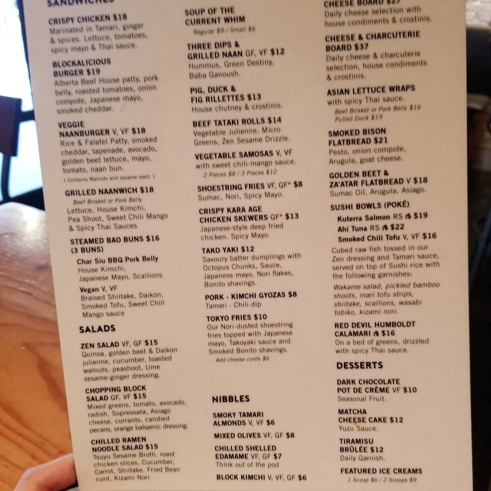 Block Kitchen + Bar - Lunch Menu - Sandwiches Near Me - Banff, Alberta