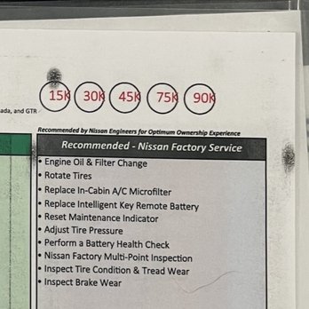 Courtesy Nissan - My service package next to my bill. - Auto Repair Near Me - Richardson, Texas