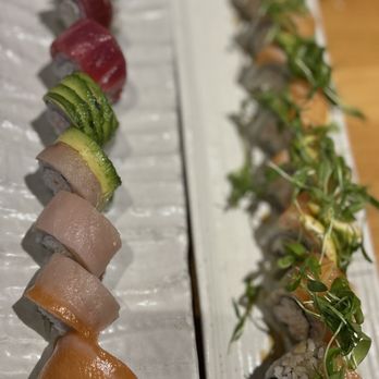 Ototo Sushi - Rainbow Roll (L), Lemon Cilantro Roll (R) - Sushi Bars Near Me - San Diego, California Ototo Sushi - Rainbow Roll (L), Lemon Cilantro Roll (R) - Sushi Bars Near Me - San Diego, California