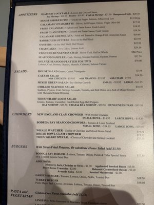 Menu photo 4 The Tides Wharf Restaurant Bodega Bay, CA