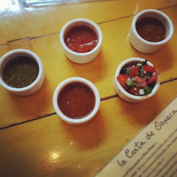 La Carta de Oaxaca - A sampling of salsas - Mexican Near Me - Seattle, Washington