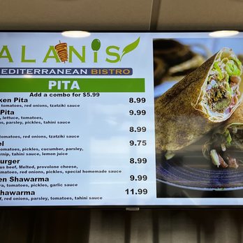 Alanis Mediterranean Bistro - Menu (3/29/2022) - Mediterranean Near Me - Cranston, Rhode Island