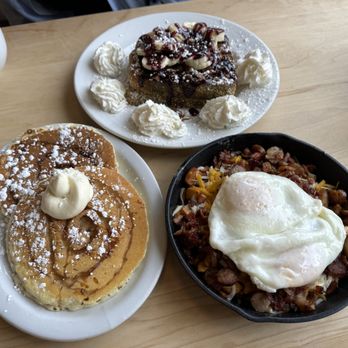 The Jagged Fork - The Elvis (top), The Meat Lovers Skillet (bottom right), Cinnamon Swirl Pancakes (bottom left) - Breakfast & Brunch Near Me - Ann Arbor, Michigan The Jagged Fork - The Elvis (top), The Meat Lovers Skillet (bottom right), Cinnamon Swirl Pancakes (bottom left) - Breakfast & Brunch Near Me - Ann Arbor, Michigan