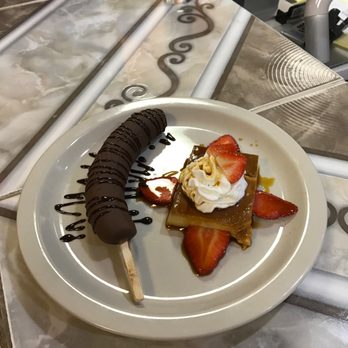 San Pedro's - They let us try a platter of desserts! Flan and chocolate banana!! Yum!! - Latin American Near Me - Dallas, Texas San Pedro's - They let us try a platter of desserts! Flan and chocolate banana!! Yum!! - Latin American Near Me - Dallas, Texas