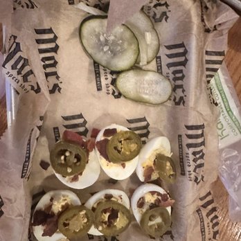 Mac's Speed Shop - Deviled Eggs with jalapeños and bacon (iced cold appetizer, came out 10 mins after the main meal) - Sports Bars Near Me - Concord, North Carolina