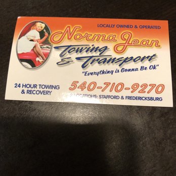 Norma Jean Towing - Business card - Towing Near Me - Fredericksburg, Virginia Norma Jean Towing - Business card - Towing Near Me - Fredericksburg, Virginia