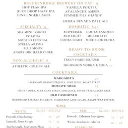 Beverage menu