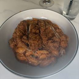 Spicy vodka pasta with crispy chicken
