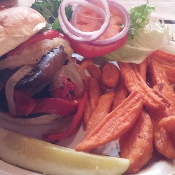 Steaming Tender - Portobello burger, no sauces. Sub sweet potatoe fries. Outstanding. - American Near Me - Palmer, Massachusetts Steaming Tender - Portobello burger, no sauces. Sub sweet potatoe fries. Outstanding. - American Near Me - Palmer, Massachusetts