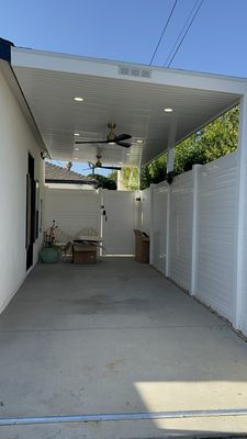 Patio cover - This waterproof patio cover we did with the 8 lights and two fans, also we did 8 feet tall fence and gate