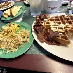Baldy's Classic American Diner - Waffle Combo plate with a side of hash browns.  Couldn't stop eating the bacon
