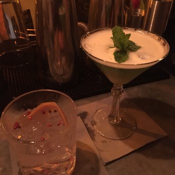 The Botanist York - Rhubarb Gin Old Fashioned (left) and Velvet Green Martini (Right) - Pubs Near Me - York, YOR
