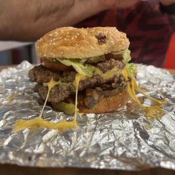 Five Guys - Double bacon cheeseburger all the way - Burgers Near Me - Leland, North Carolina