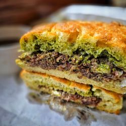 Da Toscano Porchetta Shop - Bollito - Simmered Beef Cheek, Chili Oil, Salsa Verde, Horseradish Crema, and Dipping Broth.