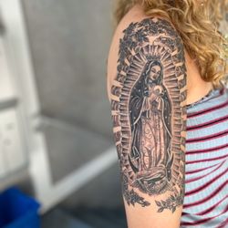 Rare Hearts Tattoo Club - Black and grey Virgin Mary tattoo
