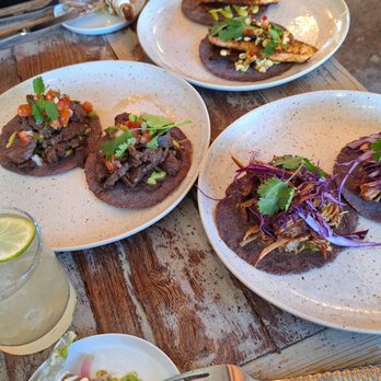 Zona Rosa - HH - (clockwise from bottom) taquito dorado, margarita clasico, hanger steak tacos, salmon tacos, carnitas tacos. - Mexican Near Me - San Jose, California