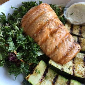 Pier 76 Fish Grill - Grilled salmon with kale and zucchini - Seafood Near Me - Riverside, California
