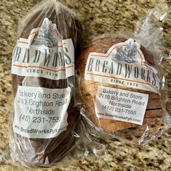 BreadWorks - Pumpernickel and rustic-raisin breads
