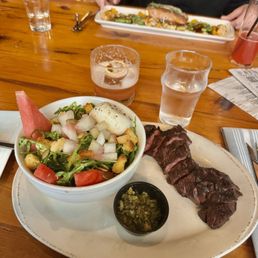 watermelon & burrata salad (half) with hangar steak