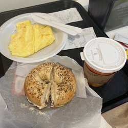 Bagel Place Cafe & Deli - Cheese Omelet, Bagel with Vanilla Walnut Cream Cheese, and coffee.
