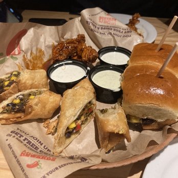 Chili's - Triple dipper with honey chipotle crispers, egg rolls, and hamburger sliders - American Near Me - Plantation, Florida Chili's - Triple dipper with honey chipotle crispers, egg rolls, and hamburger sliders - American Near Me - Plantation, Florida