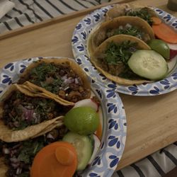 Lower left: Al pastor street tacos (8 out of 10 in flavor) Upper right: chile verde street tacos (10 out of 10 I'd get this everyday)