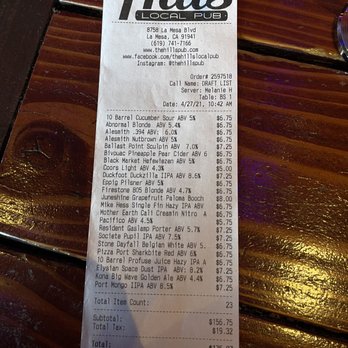 The Hills Pub - Today's beer menu - Pubs Near Me - La Mesa, California