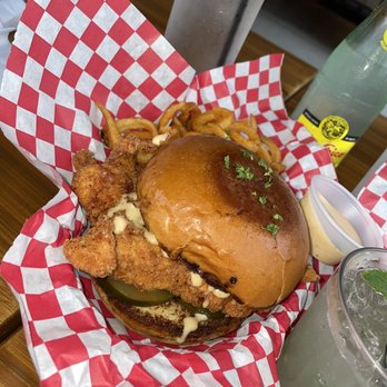 Pour Decisions - Chicken sandwich! That sweet sauce was the perfect addition! & curly fries! - Chicken Wings Near Me - Fort Worth, Texas