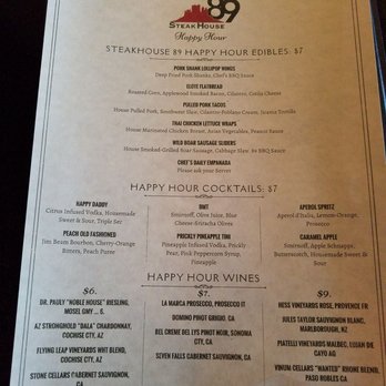 Steakhouse89 - Happy hour menu - Steakhouses Near Me - Sedona, Arizona