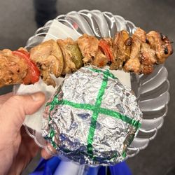 LAX Terminal 7 - Chicken kebab skewers and a slider